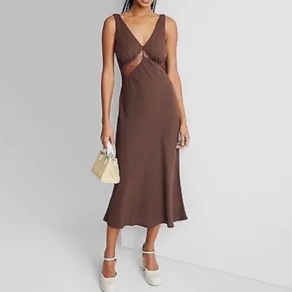 Target Wild Fable Brown Lace Slip MIDI dress